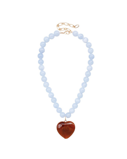 Natural Stone Heart Resin Beaded Gold Clasp Necklace