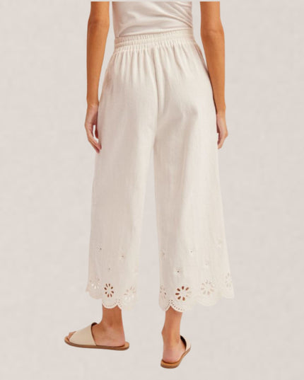 Embroidered Elastic High Waist Culotte Pants