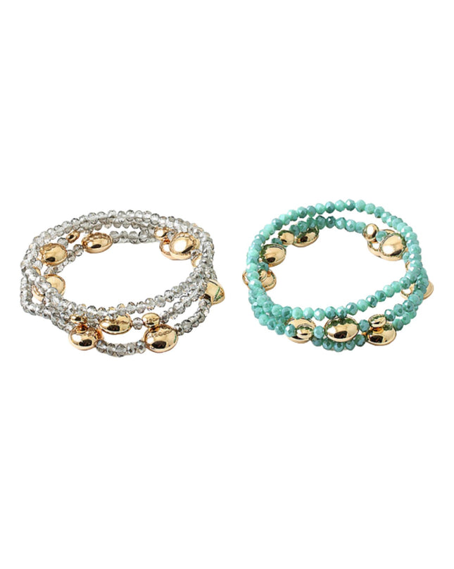 Triple Oval Gold Natural Stone Bead 3 Bracelet Set