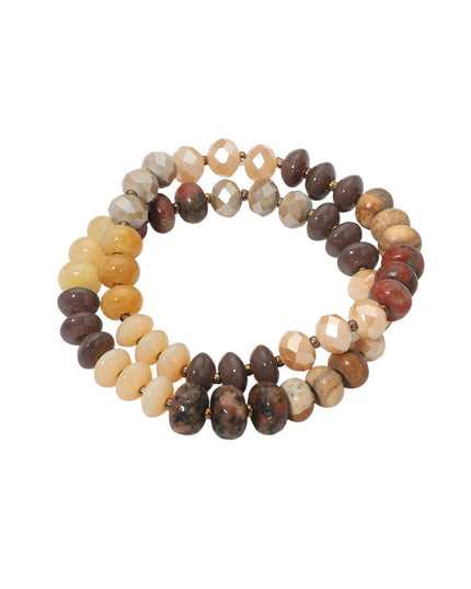 Faceted Pebble Beaded Stretch Multi Layered 2 Bracelet Set