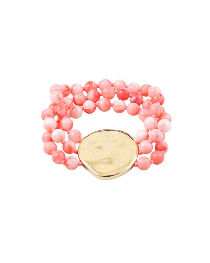 Asymmetrical Gold Metal Circle 3 Strand Resin Ball Bead Bracelet