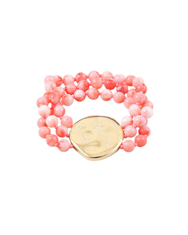 Asymmetrical Gold Metal Circle 3 Strand Resin Ball Bead Bracelet