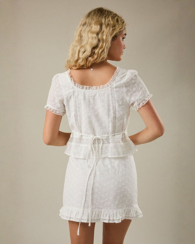 Cap Sleeve Scoop Neck Lace Trim Top