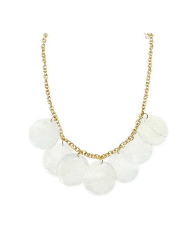 Round White Shell 7 Charms Chain Link Necklace
