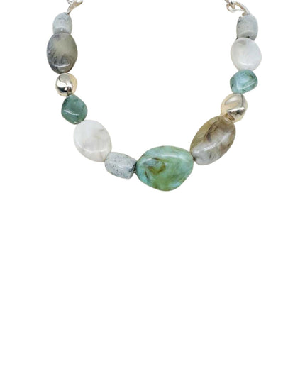 Chunky Natural Stone Gold Bead Chain Link Necklace