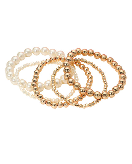 Pearl Metal Ball Bead 5 Bracelet Set