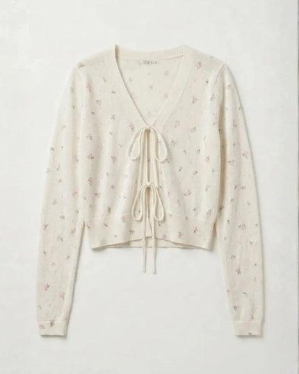 Tie Front Printed Cardigan Sweater