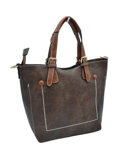 Brown Strap Front Pocket Handbag