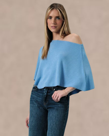 Slouchy Neck Half Sleeve Poncho Knit Top