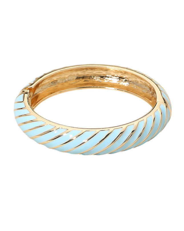 Striped Enamel Inlay Gold Hinged Bangle Bracelet