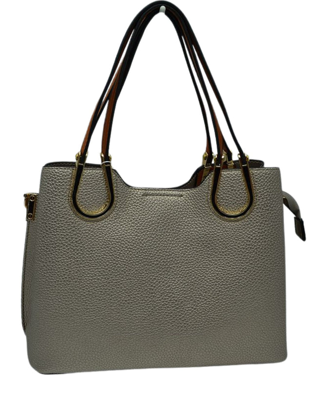 Structured Black & Gold Detailed Handle Handbag