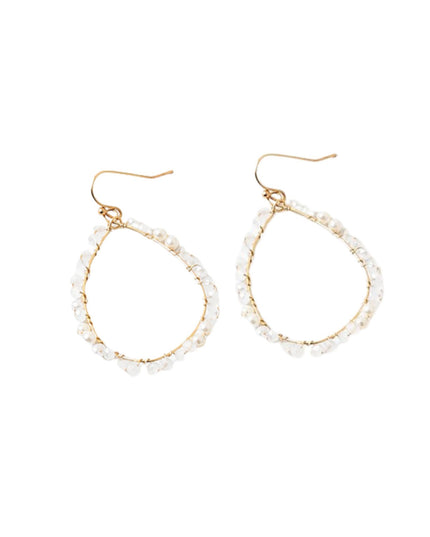 Beaded Gold Metal Open Teardrop Earrings