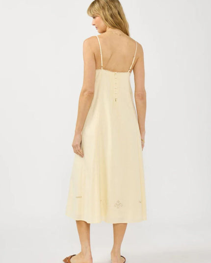 Lily Spaghetti Strap Embroidered Midi Dress