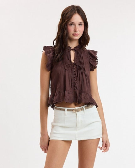 Double Ties Ruffle Lace Sleeveless Top