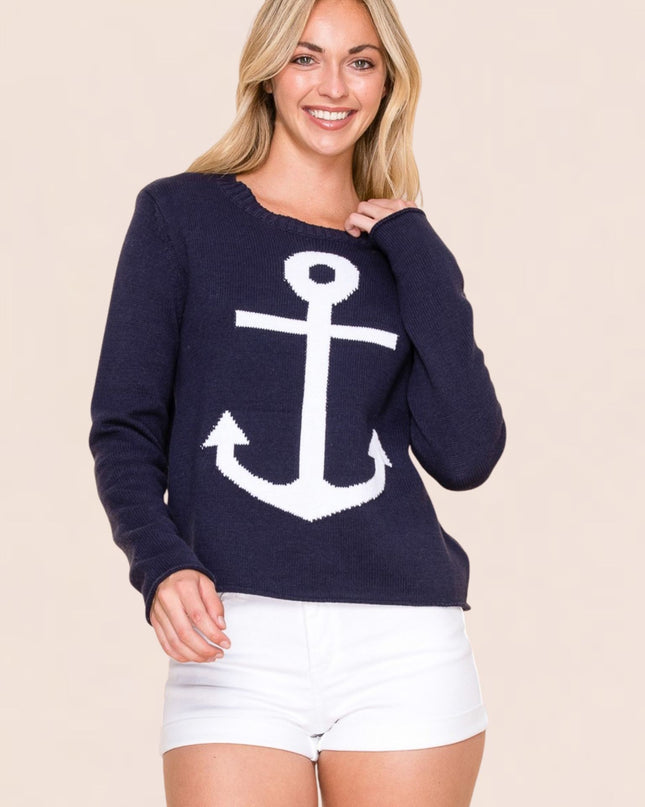 Anchor Nautical Beach Cotton Sweater