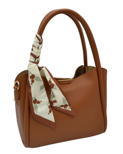 Scarf Detail Pebbled Vegan Leather Satchel Handbag