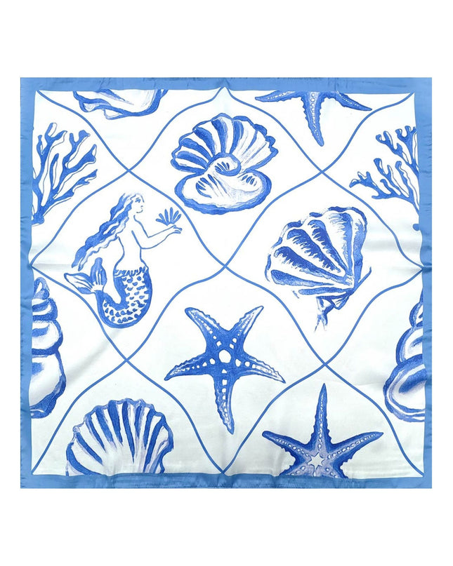 Mermaid Seashell Starfish Pattern Square Silky Satin Bandana Scarf