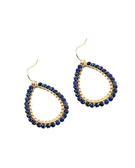 Crystal Beaded Gold Metal Wire Wrapped Teardrop Earrings