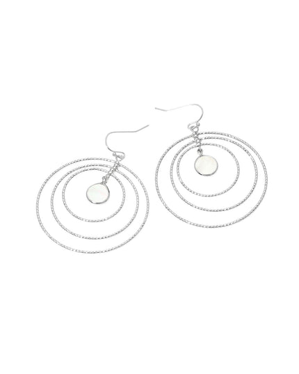Circle Mother of Pearl Accent Layered Ring Drop Earrings
