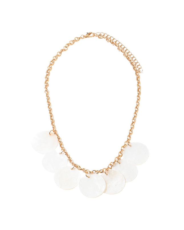 Round White Shell 7 Charms Chain Link Necklace