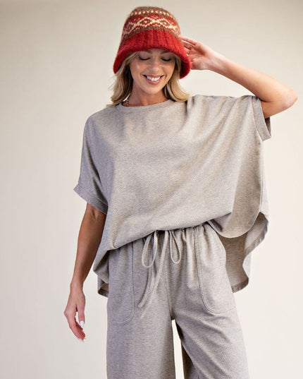Drop Shoulder Textured Short Sleeve Oversized Top