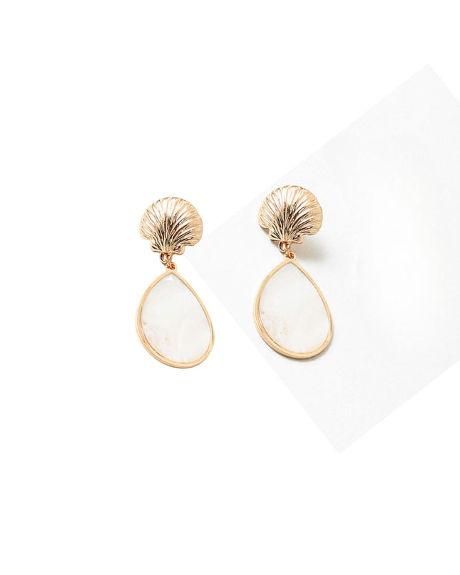 Metal Seashell White Shell Teardrop Earrings
