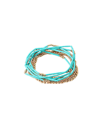 Thin Bead Gold Ball Beaded 7 Bracelet Set