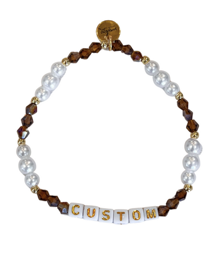 Triple Pearl Custom Letter Block Bracelet