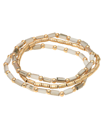 Metal Crystal Rectangle Beads 3 Bracelet Set