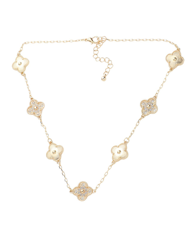 Stone Paved Mearl Quatrefoil Station Necklace