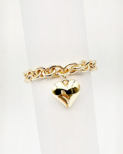 Chain Link Heart Charm Stretchable Bracelet