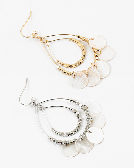Disc Shell Charm Beaded Double Teardrop Earrings