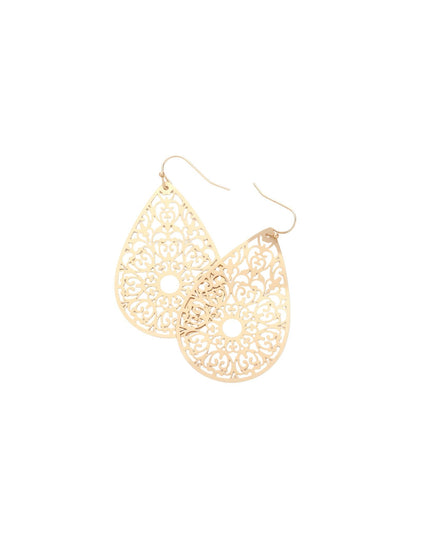 Teardrop Metal Heart Cut Out Filigree Dangle Earrings