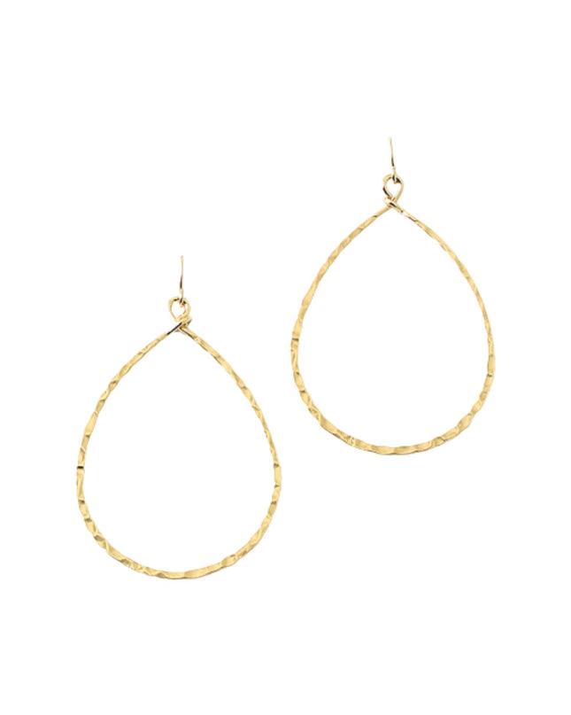 Teardrop Hammered Metal Open Earrings