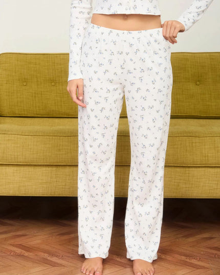 Elastic Waist Floral Pointelle Knit Pants