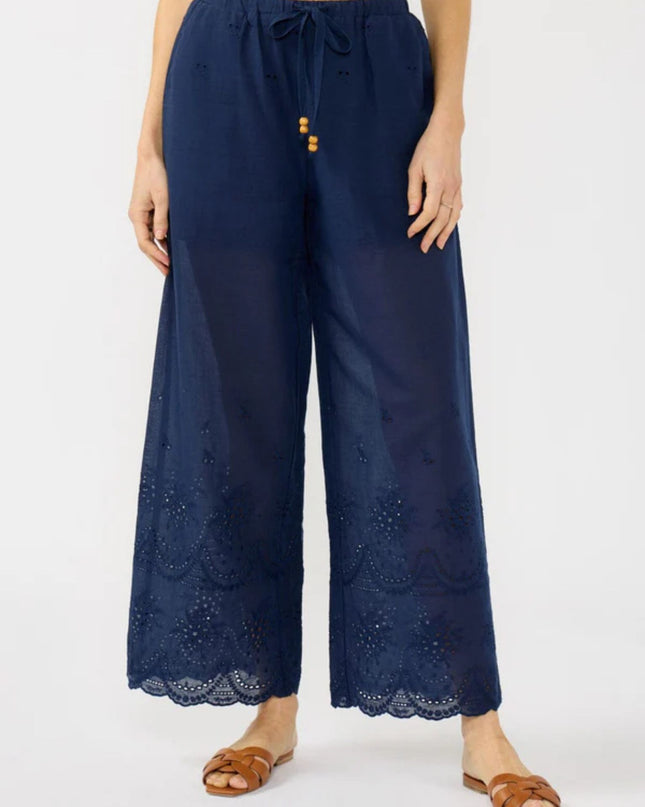 Juno Drawstring Border Eyelet Wide Leg Pants