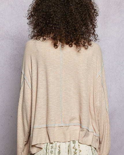 Round Neck Chest Pocket Long Sleeve Top