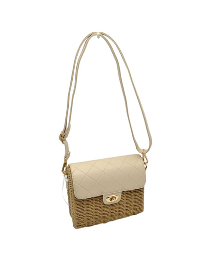 Square Straw Quilted Vegan Leather Closure Shoulder Bag