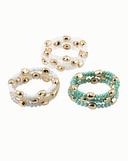 Spaced Asymmetrical Gold Bead Faceted 3 Bracelet Set