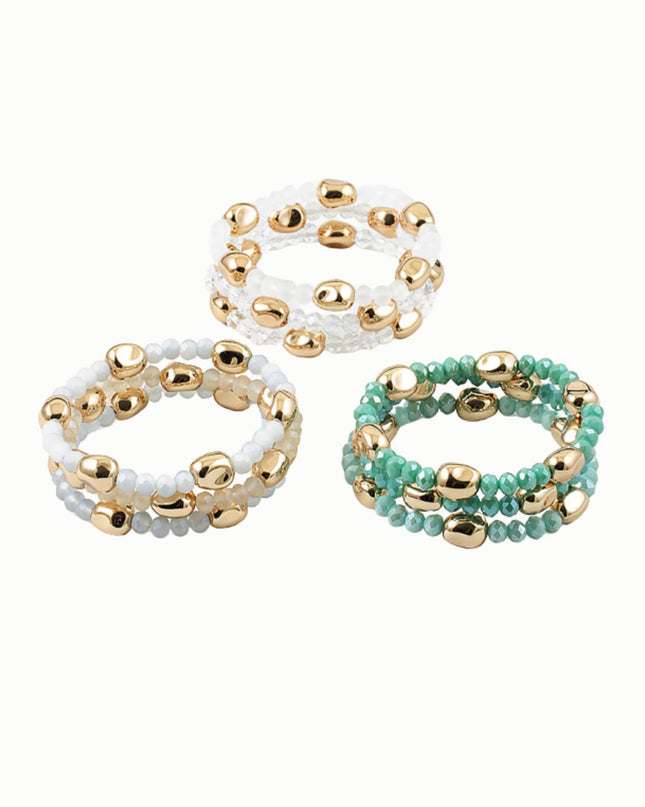 Spaced Asymmetrical Gold Bead Faceted 3 Bracelet Set