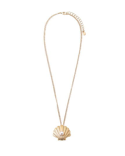 Pearl Center Metal Clam Seashell Chain Necklace