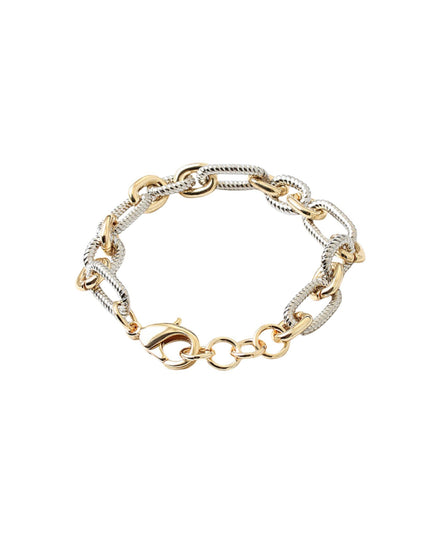 Two Tone Plain Twisted Oval Link Metal Bracelet