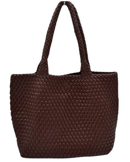 Woven Double Strap Woven Leather Tote Bag With Pouch