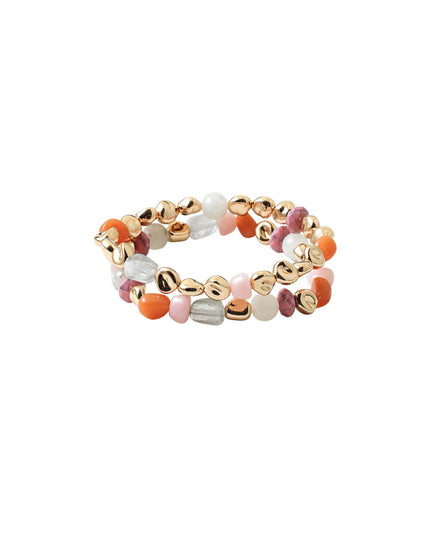 Natural Stone Asymmetrical Gold Metal Bead 2 Bracelet Set