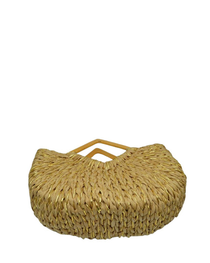 Large Straw Wood Point Handle Tote