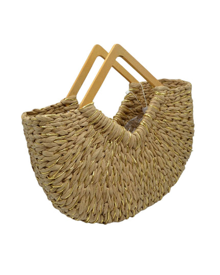 Large Straw Wood Point Handle Tote