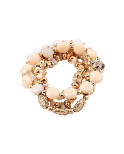 Oval Round Beaded Metal Disc Ball Bead 3 Bracelet Set