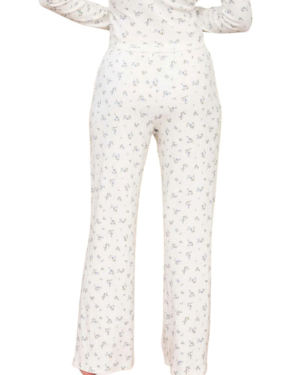 Elastic Waist Floral Pointelle Knit Pants