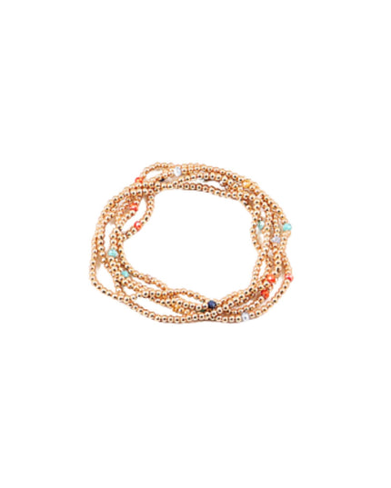 Spaced Tiny Crystal Gold Ball Bead 5 Bracelet Set