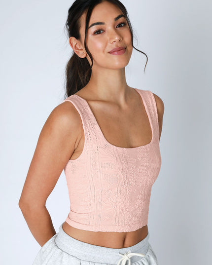 Double Lace Cropped Square Neck Tank Top